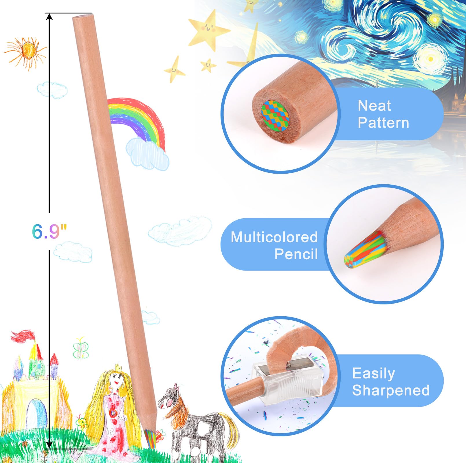 TINNIVI 12 Pieces Rainbow Pencils for Kids, 12 Colors Rainbow Colored Pencils Rainbow Art Supplies, Multicolor Pencils Drawing Fun Pencils for Party Favors, Stocking Stuffers for Kids, Pre-sharpened