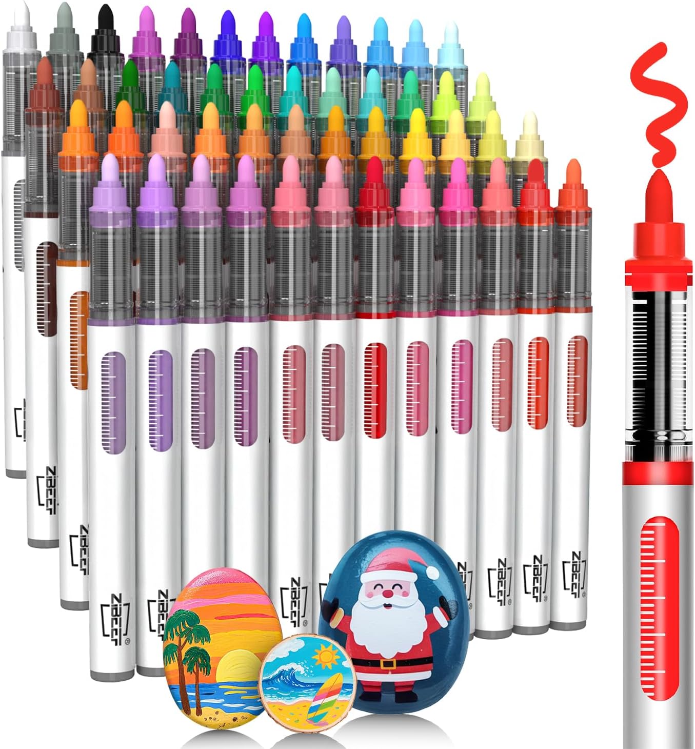 Guangna 48 Colors Acrylic Paint Markers, Water Based Paint Pens with Automatic Ink Control System Quick-Dry Waterproof for Rock Painting, Wood, Fabric, Canvas, Egg, Ceramic, DIY Art Crafts