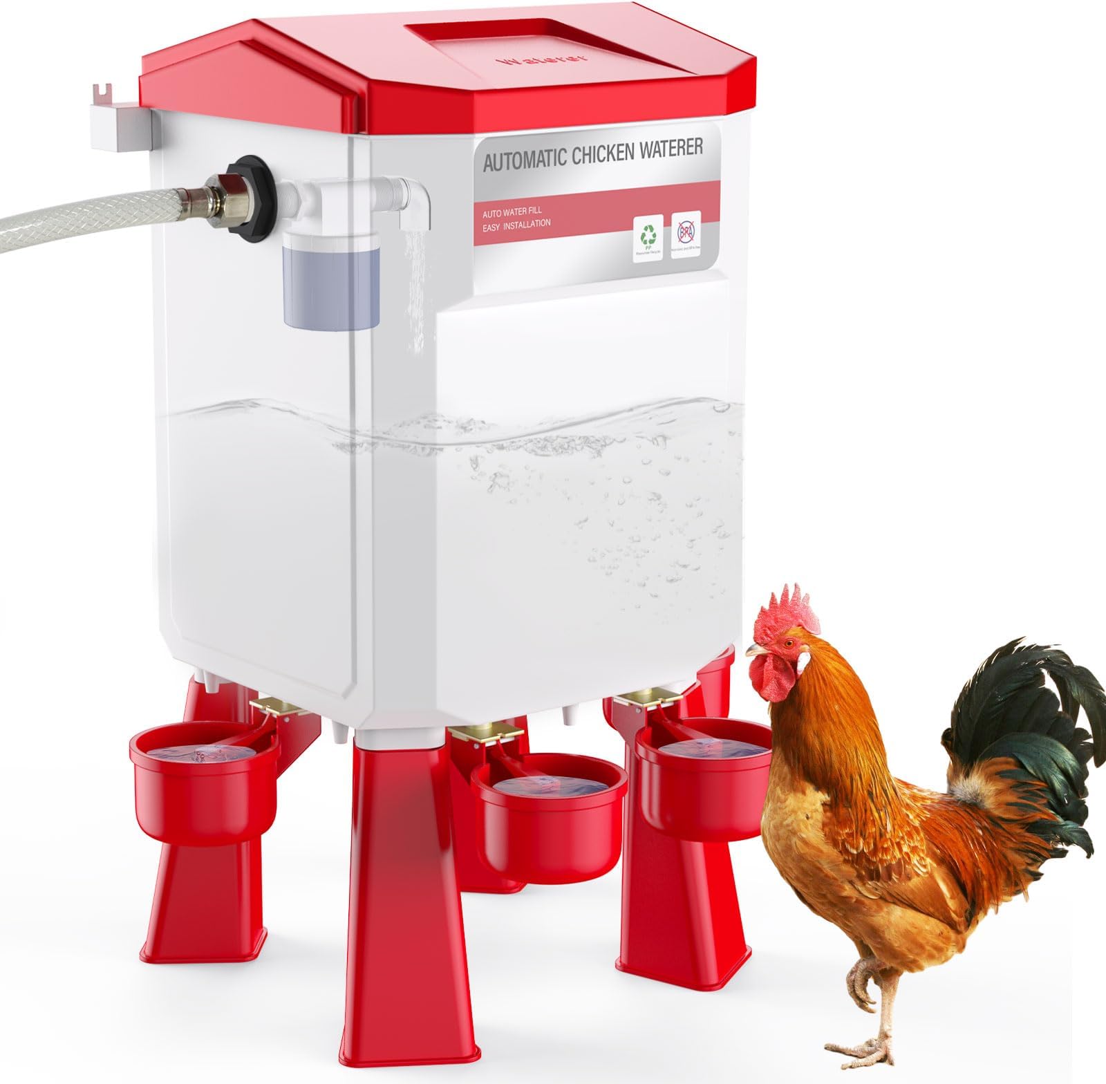 Automatic Chicken Waterer for Continuous Water, Connects to
