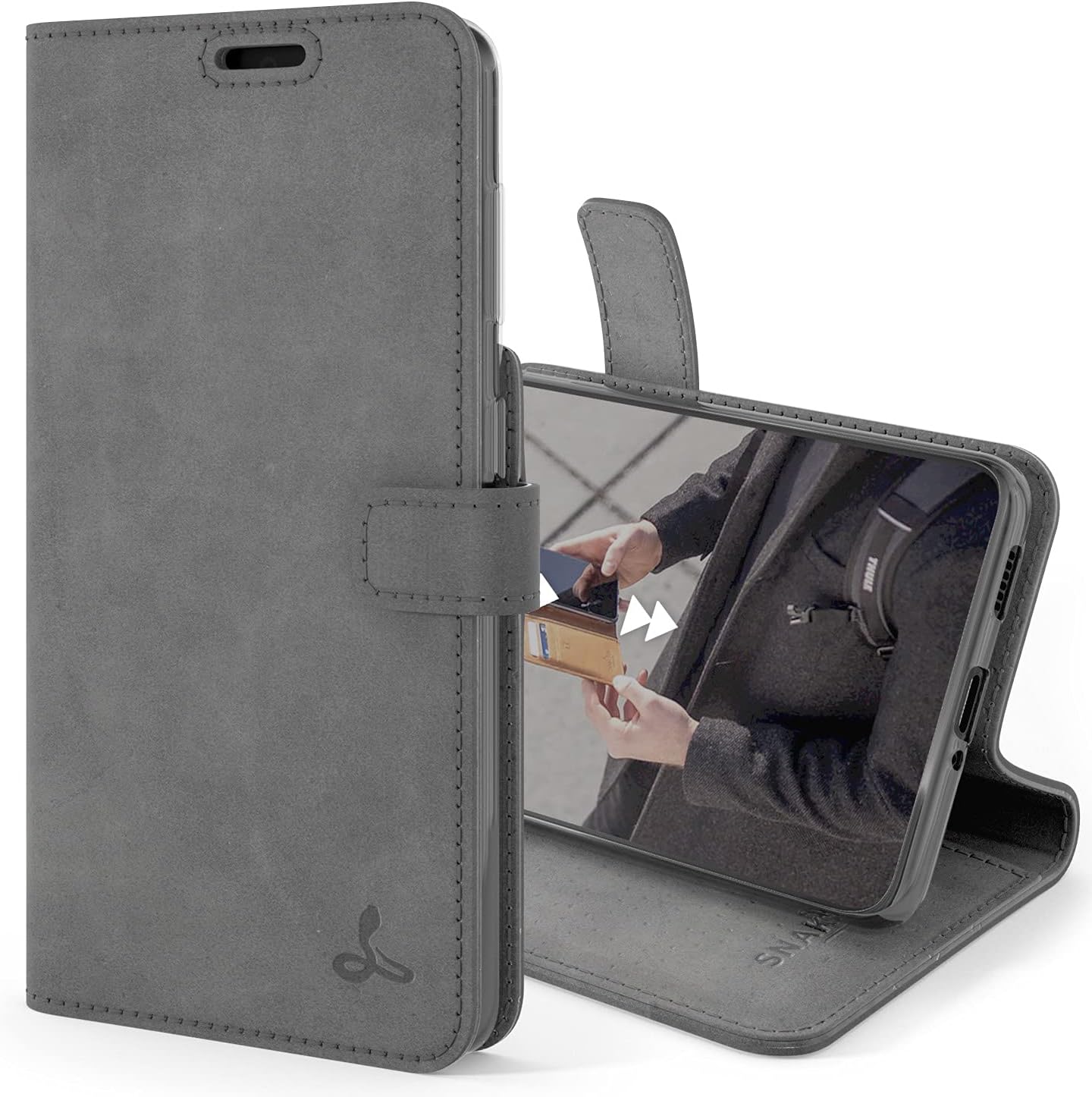 Snakehive Samsung Galaxy S21 Vintage Wallet || Real Leather Wallet Phone Case || Genuine Leather with Viewing Stand & 3 Card Holder || Flip Folio Cover with Card Slot (Grey)