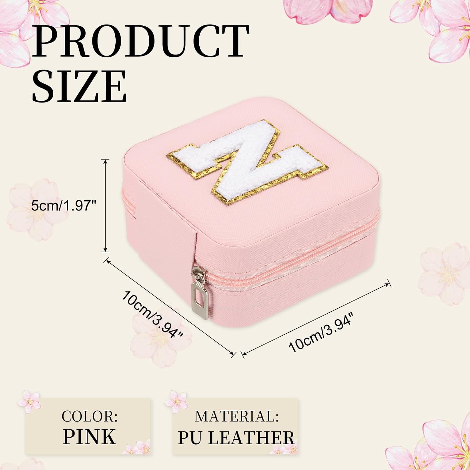 PATIKIL Travel Jewelry Case, Initial Jewelry Box Small Travel Organizer with Mirror for Women Rings Earrings Necklaces Bracelets, Pink (Letter N)