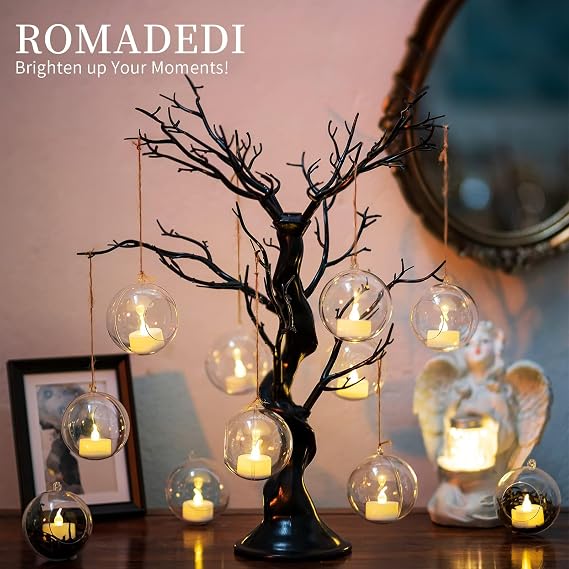 Romadedi 8cm Fillable Acrylic Hanging Tealight Holders, 20 Pack | Openable Clear Holders Include 15M Hanging Line, Fill with Small Decorations, for Wedding, Party and Birthday Decor