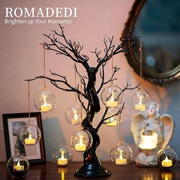 Romadedi 8cm Fillable Acrylic Hanging Tealight Holders, 20 Pack | Openable Clear Holders Include 15M Hanging Line, Fill with Small Decorations, for Wedding, Party and Birthday Decor