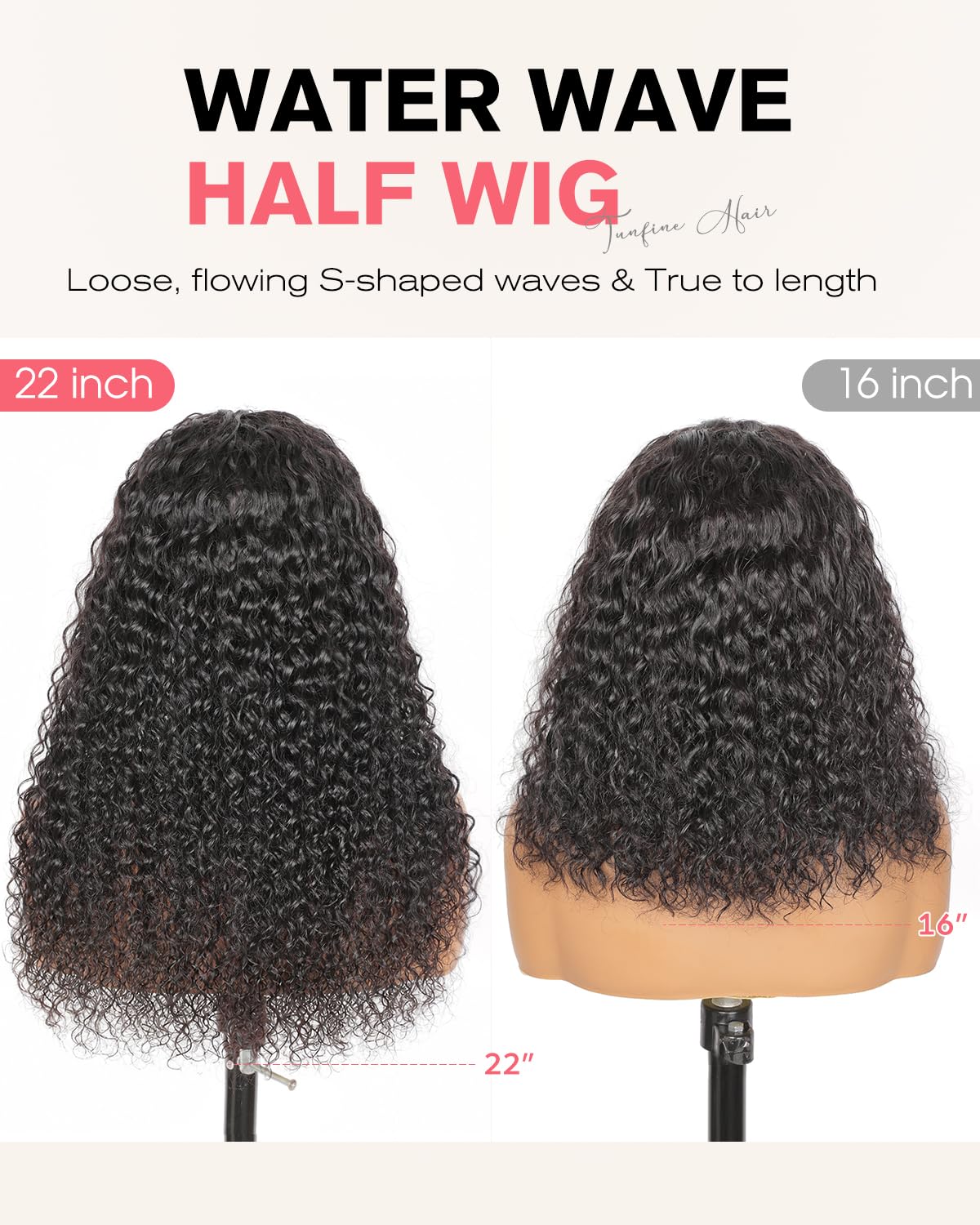 Tunfine Curly Half Wig Human Hair Water Wave Flip Over demi perruque 35cm