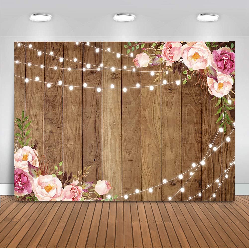 Buy Moca Floral Wood Valentine’s Day Backdrop Rustic Wooden Bridal