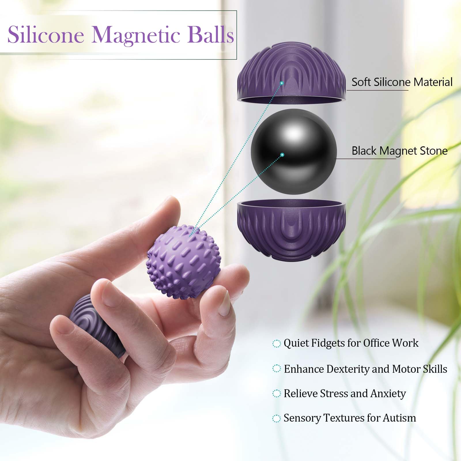 Goorder Silicone Magnetic Balls, Fidget Toys, 8-Pack Stress Relief Toys for Adults Teens - Image 3
