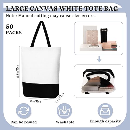 Miniatura 9 de 50 bolsas grandes de lona reutilizables, tela para sublimación, bolsas lisas a granel con cremallera para manualidades de bricolaje para compras,