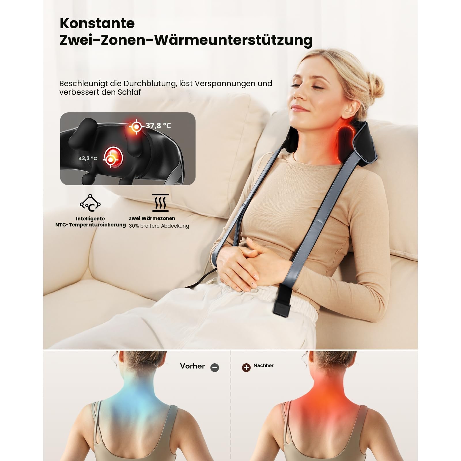 BOB AND BRAD 4D Shiatsu Nackenmassagegerät mit Wärme, Kabelloses & Elektrisch Massagegerät für Nacken, Schultern, 2 Massage- & Temperatur-Stufen, Das Perfekte Geschenk für Männer Frauen