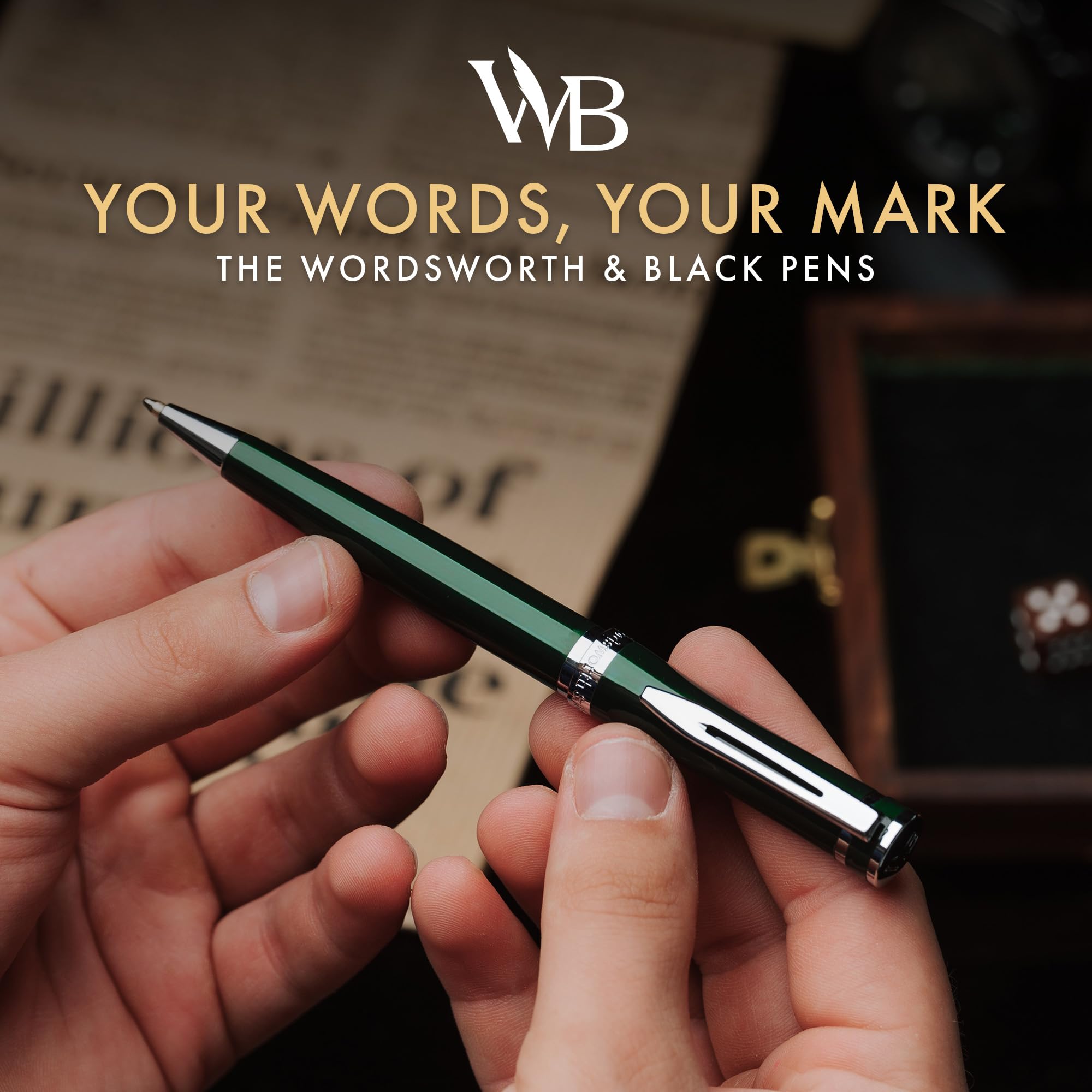 Wordsworth & Black Kugelschreiber Grüner Lack Atemberaubender Luxus Stift Chrom-Finish, Tinten-Nachfüllung, Bestes Geschenkset für Männer & Frauen, Nachfüllbar, Elegant, Schöne Stifte, Feine Spitze