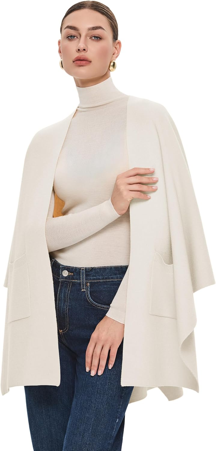 PULI Womens Open Front Shawl Wraps with Pockets Oversized Casual Knit Travel Shawls for Fall and Winter - Image 5