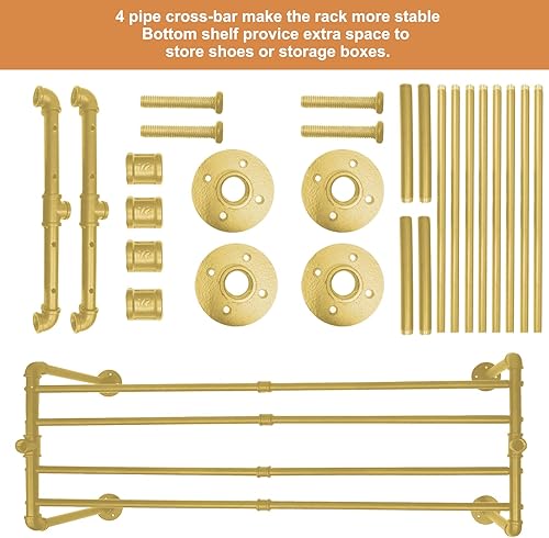 Miniatura 6 de Oroonoko Estante industrial para ropa de tubería 45.2 pulgadas (dorado)