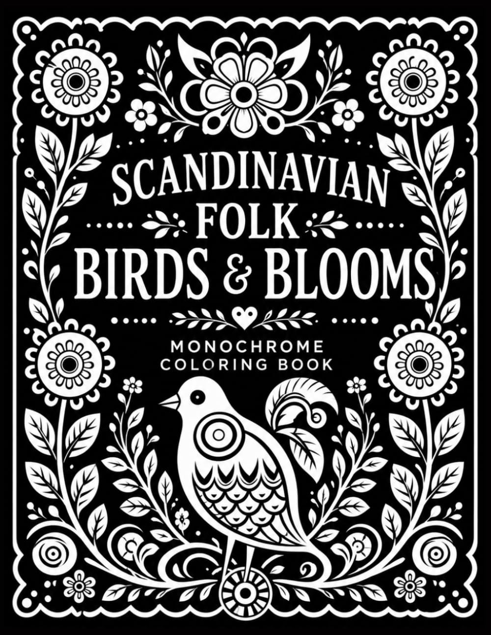 SCANDINAVIAN FOLK BIRDS & BLOOMS: A Monochrome Coloring Book with Bold Nordic Bird and Floral Designs