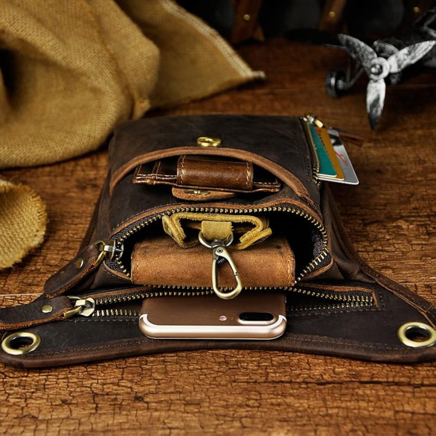 Marsupio Gamba Moto Borsa Da Gamba, Coscia In Vera Pelle Uomo In Di Vacchetta Motociclista A Tracolla for Cellulare(2)