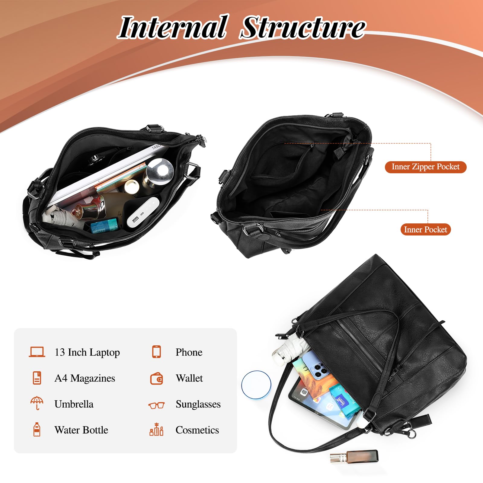BAIGIO Bolso de Mano para Mujer Bolso de Hombro Bolso Tote de Cuero PU con Gran Capacidad Impermeable Bolsa Cruzada Bolsa de Compras para Compras Viajes Trabajo Oficina Escuela