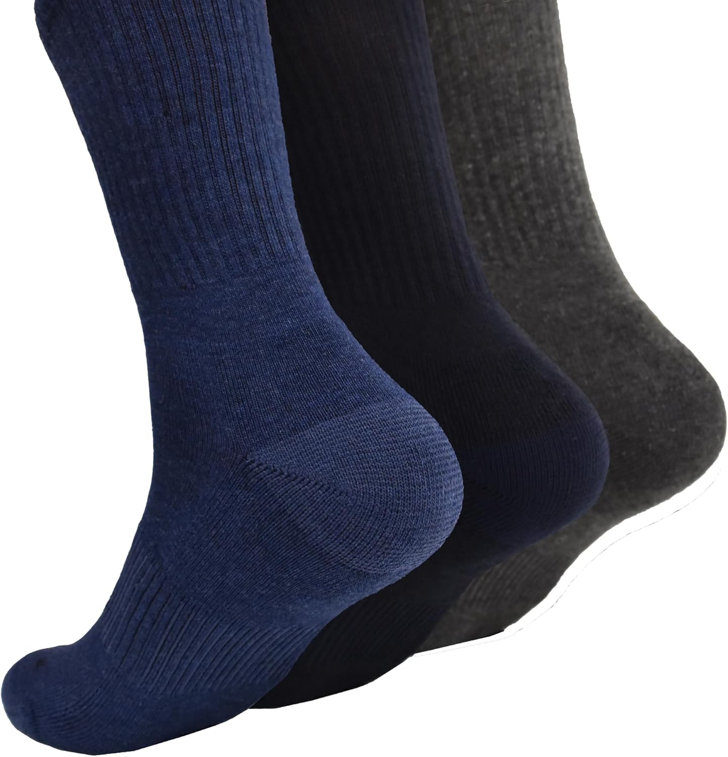 Clarks Men's Casual Half Cushion Crew Socks with Fine Rib Welt 3 Pair, Navy/Charcoal/Denim, Men's 7-12 Shoe - Image 2