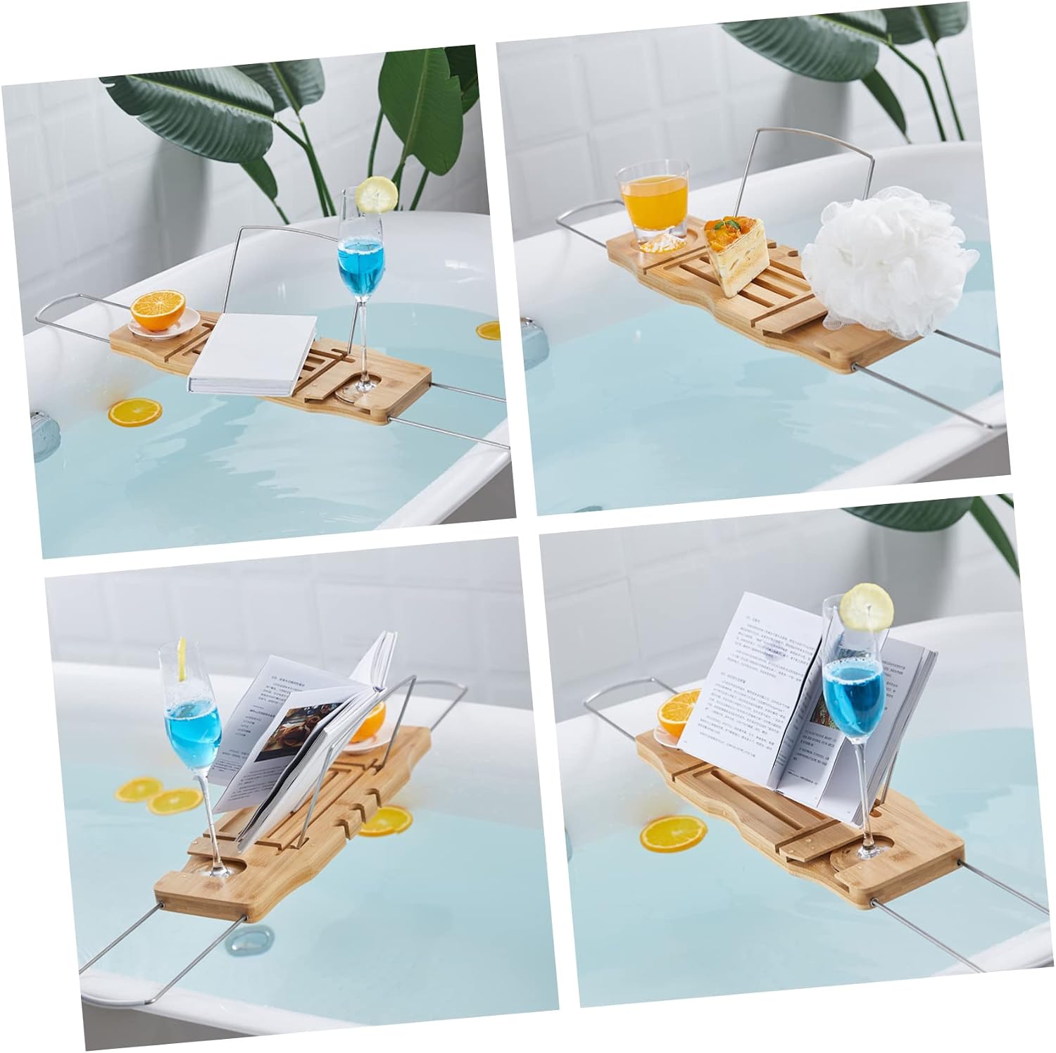 Bath Tubs Storage Tray Bamboo Expandable Bathtub Shelf Book Stand Tea Wine Holder