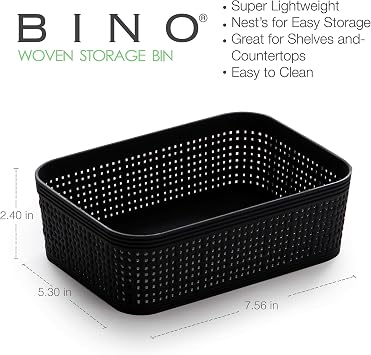 BINO | Woven Plastic Basket | XS (Black), 5-Pack | THE JUTE COLLECTION | Home Organization, Space - Saving Storage, Stylish Design | Jute Basket | Plastic Storage Basket
