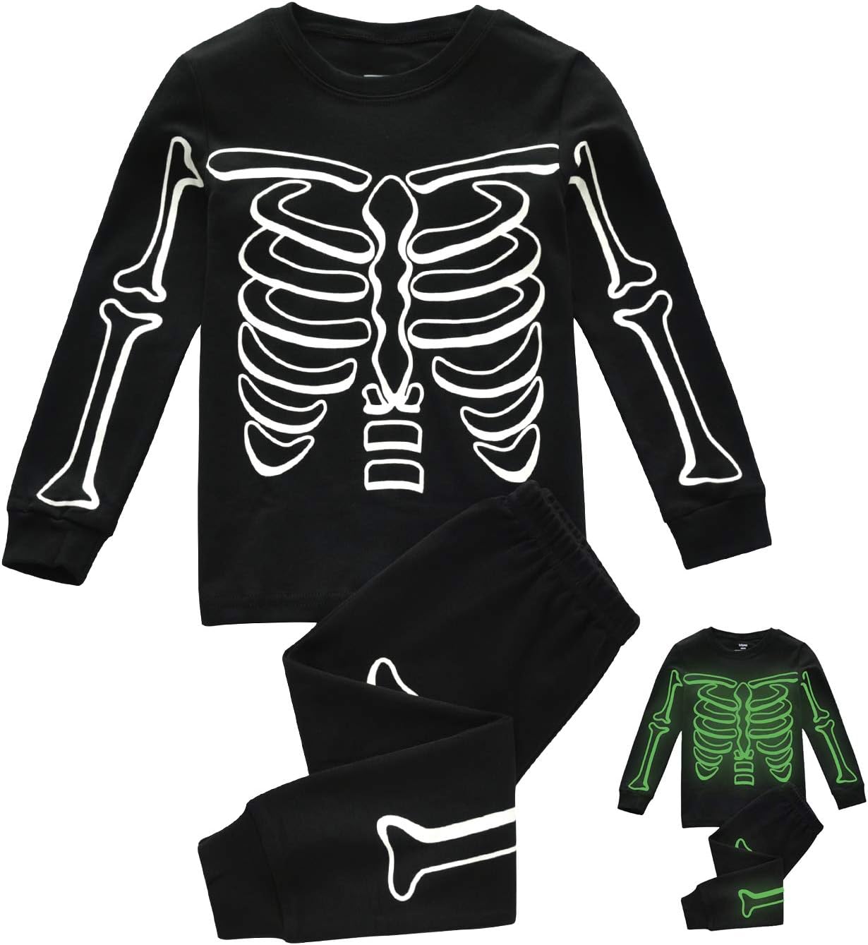 Kids Pajamas For Boys Skeleton Glow-in-The-Dark Cotton Sleepwear Toddler Clothes Halloween Pumpkin Outfit