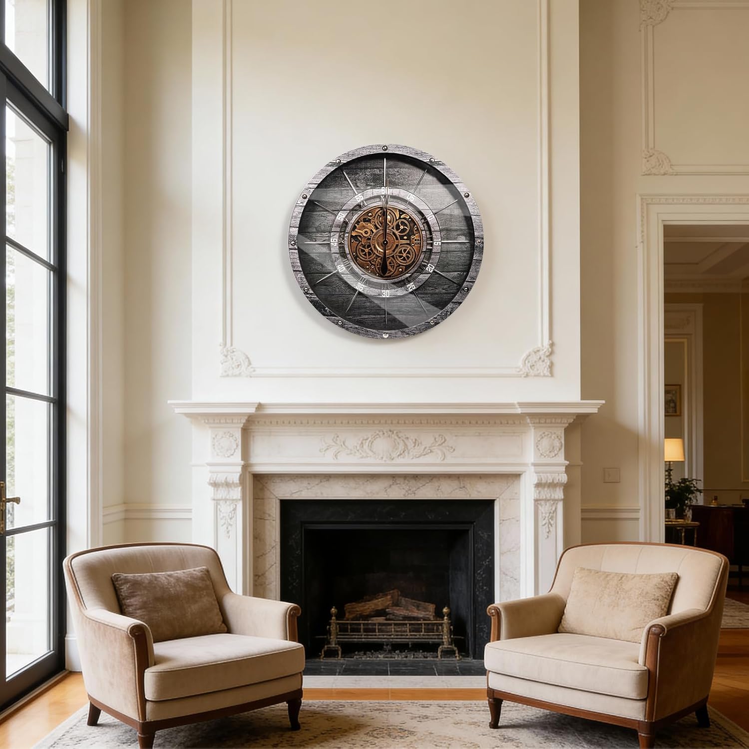 HOIBAI Large Wall Clock, Wall Clocks for Living Room Decor 36 Inch Farmhouse Vintage Rustic Kitchen Wall Decor Vintage Roman Oversized Wall Clock for Home Bedroom House Office, Moving Gears Clock