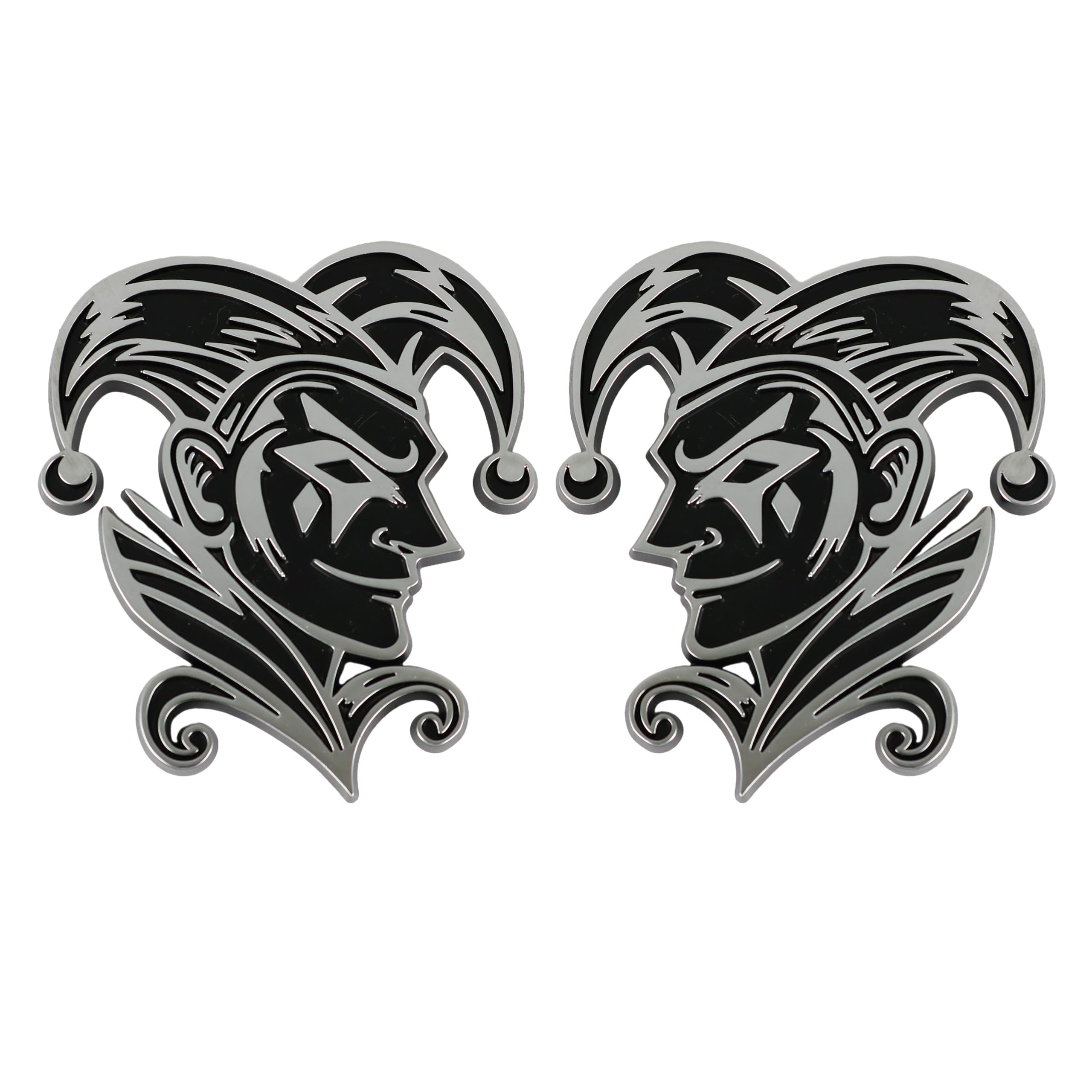 Emblema de Joker 3D Jester Badge – Calcomanía personalizada para coche, camión, SUV – Exterior duradero, maletero, capó, guardabarros (juego de 2) (cromado)