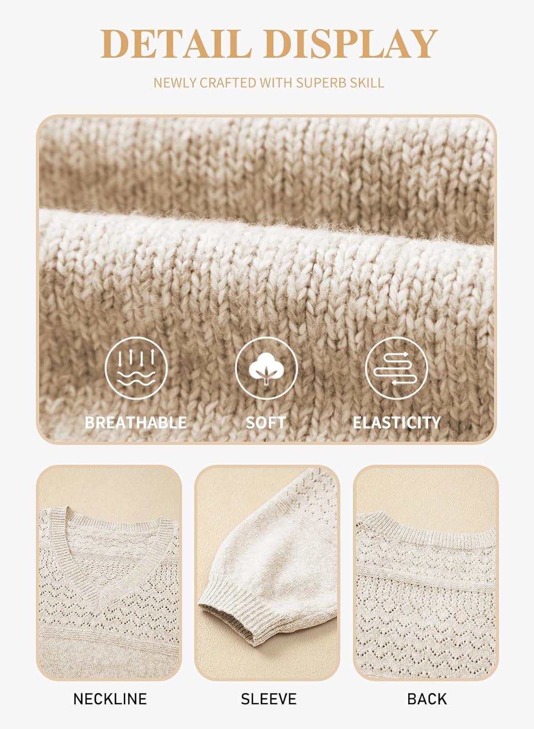 Eytino Womens Plus Size Sweater Casual Long Sleeve V Neck Crochet Knit Lightweight Pullover Sweater Tops(1X-5X) - Image 5