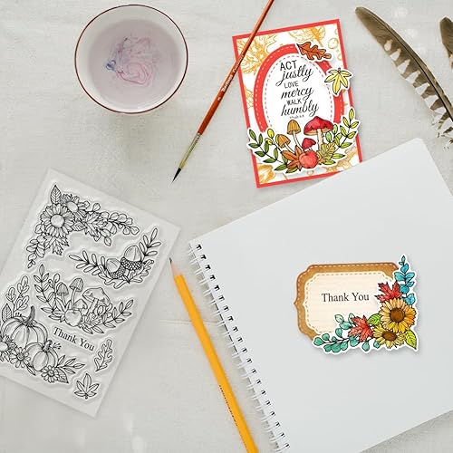 Miniatura 2 de GLOBLELAND Calabazas apiladas de otoño, sellos transparentes para bricolaje, álbumes de recortes, girasoles, buzón, sellos transparentes de