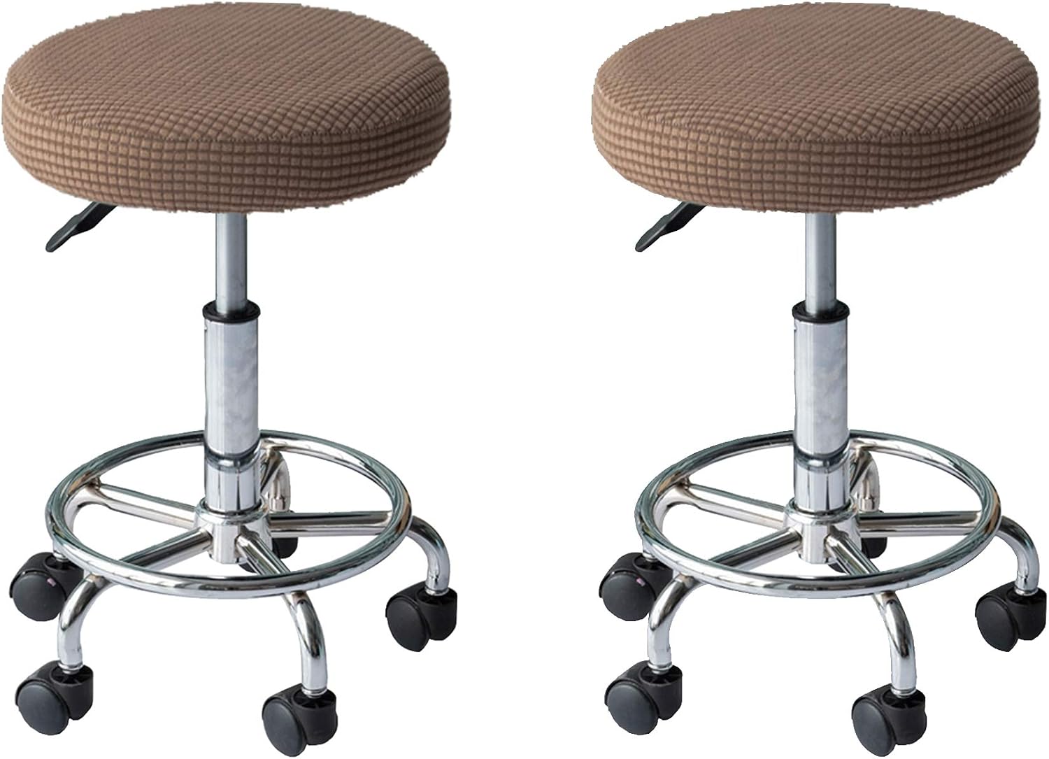 WOMACO 2 Pack Round Stool Covers Stretch Bar Stools Seat Cover Barstool Cushion Round Slipcovers for 12 13 14 15 inch Round Stool (Light Brown, 2 Pack)