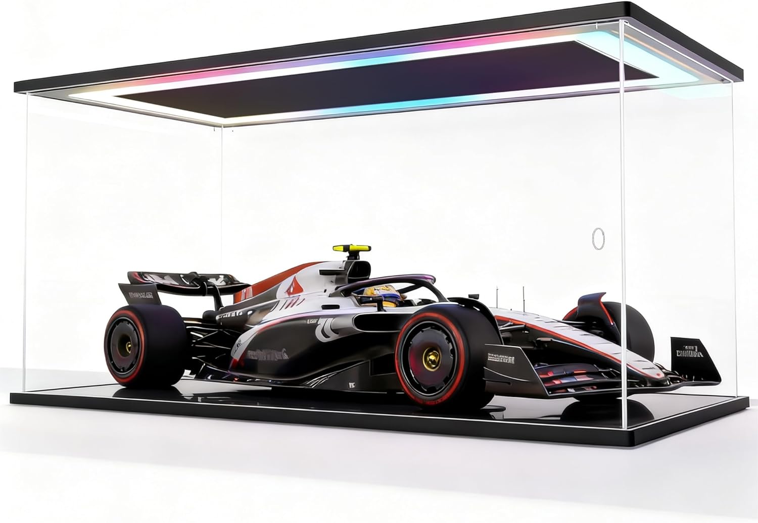 Clear Acrylic Display Case with RGB LED Lights,Storage Box Showcase Dustproof Organizer Box for 1/8 Scale,Model Cars Lego Technic F1,42141,42171 Collectibles( 27.6x11.8x7.9inch/70x30x20 cm)