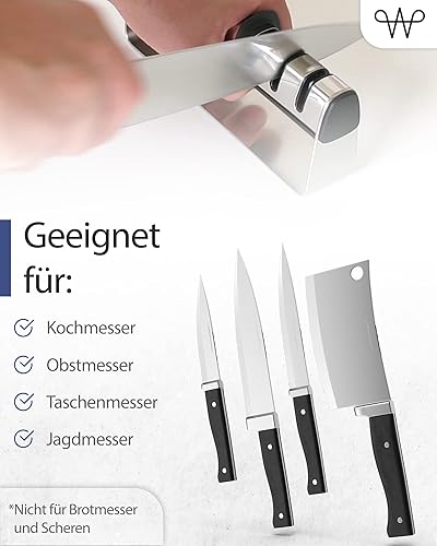 Miniatura 4 de WERTA Afilador de cuchillos de acero inoxidable  Afilador de cuchillos de 3 etapas  Ideal para cuchillos de chef y cuchillos de cocina  Para zurdos