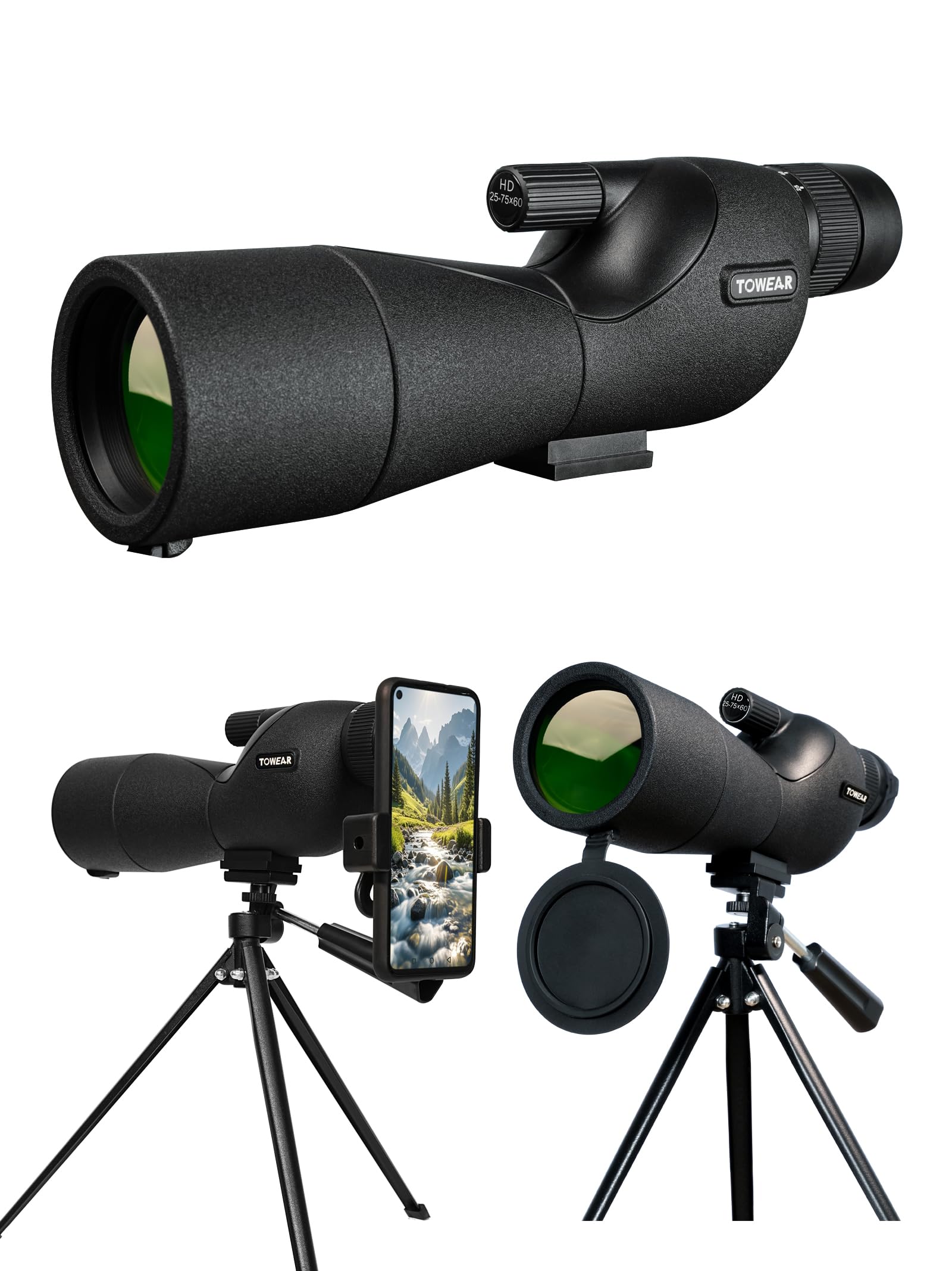 Spektiv Monokular Teleskop 25-75x60 HD Hohe Vergrößerung Nachtsicht für Jagd Vogelbeobachtung