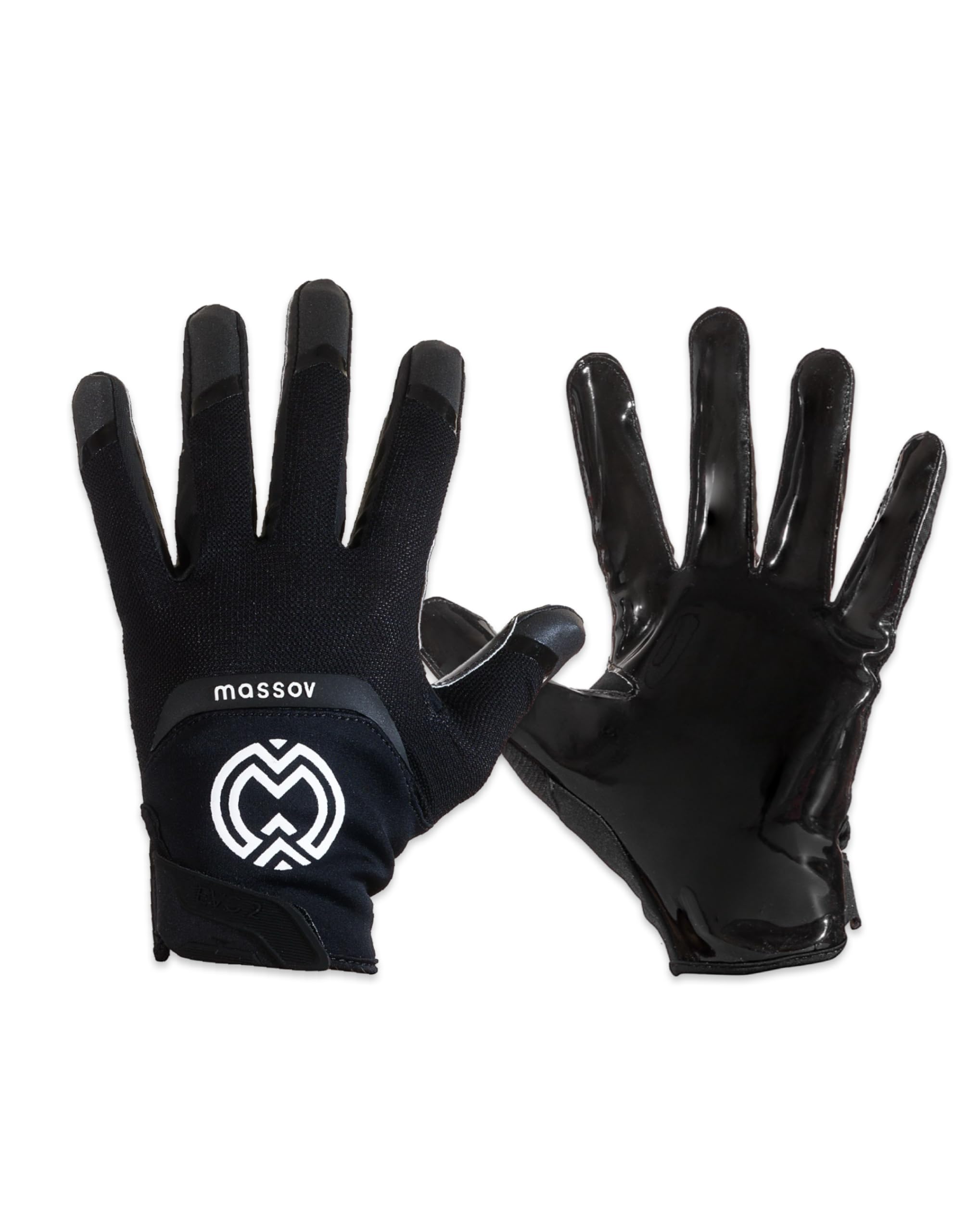 MASSOV EVO2 Men's Football Gloves - Sticky Football Gloves with ProTac Palms, Mesh & 4D Sport Mesh for Elite Fit & Superior Breathability - Jet Black, Medium