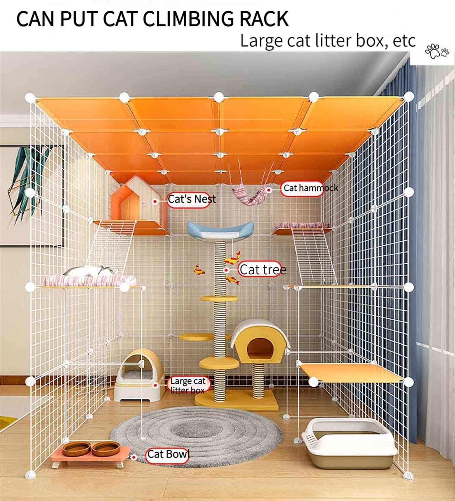 Cat Cages Indoor Large with Roof, Kitten Pen, Cat House, Multi