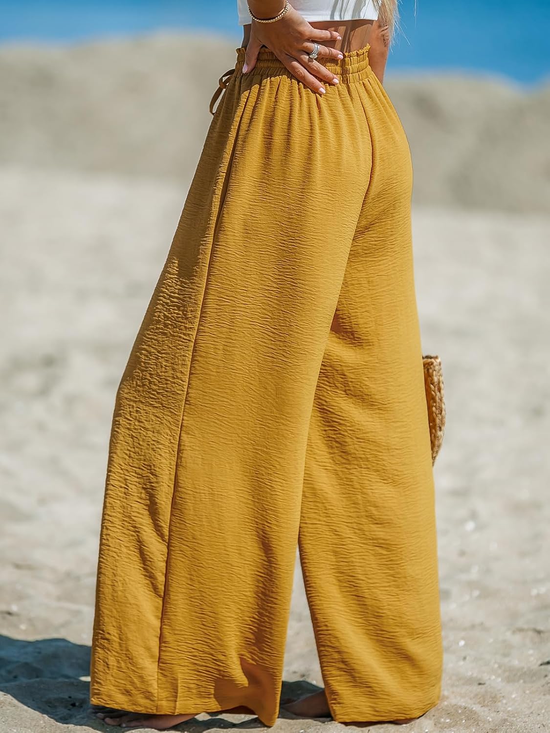 CUPSHE Palazzo Pants for Women Smocked Waist Boho Western Flowy Wide Leg Pant - Image 3