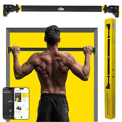The Cube Club Pull Up Bar Doorway For Home Workout No Screws Full Length Foam Grip Chin Up Bar With Locking Mechanism Max Load 200Kg Adjustable Width (73 To 95Cm) For Doorway Upper Body Workout