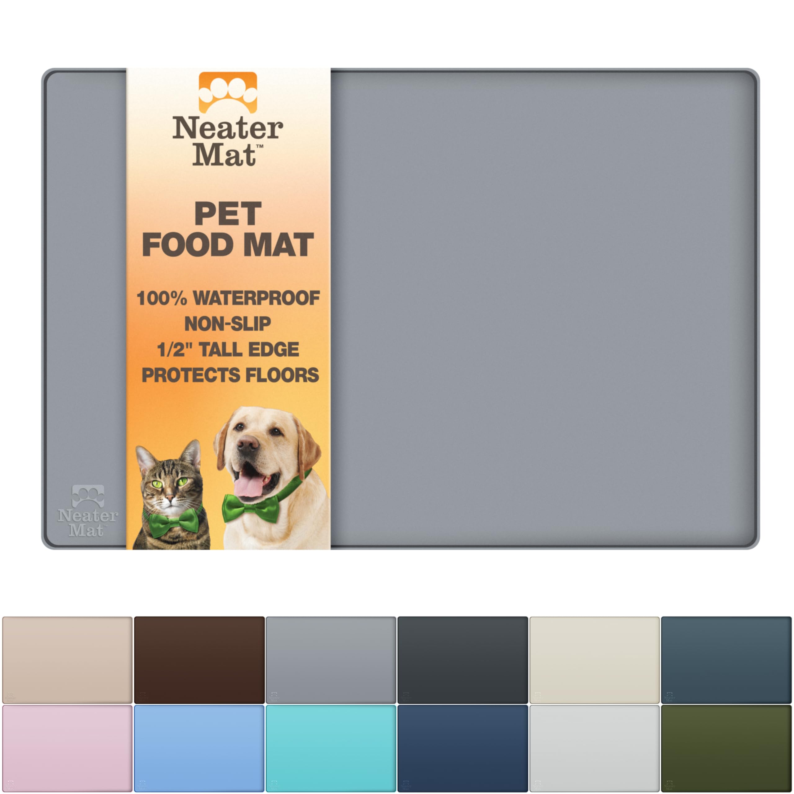 Neater Pet Brands Neater Mat Cat & Dog Food Mat, Waterproof & BPA-Free Silicone Placemat with Raised Edge for Under Food and Water Bowls, 19" x 12", Gunmetal Grey
