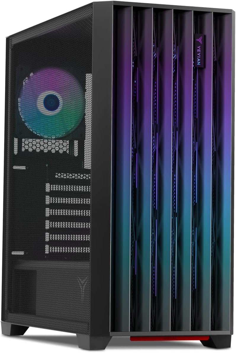 YEYIAN Phoenix Gaming Computer PC Case - Mesh, ATX Mid Tower, Up to 360mm Liquid Cooling 9 ARGB Fans with 4 PWM, Iron Mesh Side Panel, USB 3.2 I/O Port, ATX ITX for Gaming