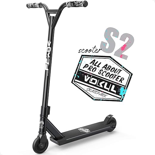 VOKUL Pro Stunt Scooter with Stable Performance - Best Entry Level Tricks Freestyle Pro Scooter for Age 6 Up Kids,Boys,Girls - CrMo4130 Chromoly Bar - Reinforced 20" L4.1 W Deck(Black)