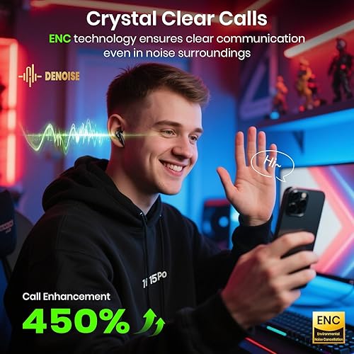 Miniatura 3 de Auriculares inalámbricos Bluetooth 5.4 35H estéreo de graves profundos con ruido ENC Call Cool Gaming Bluetooth auriculares con 25 ms, IP5 modo dual