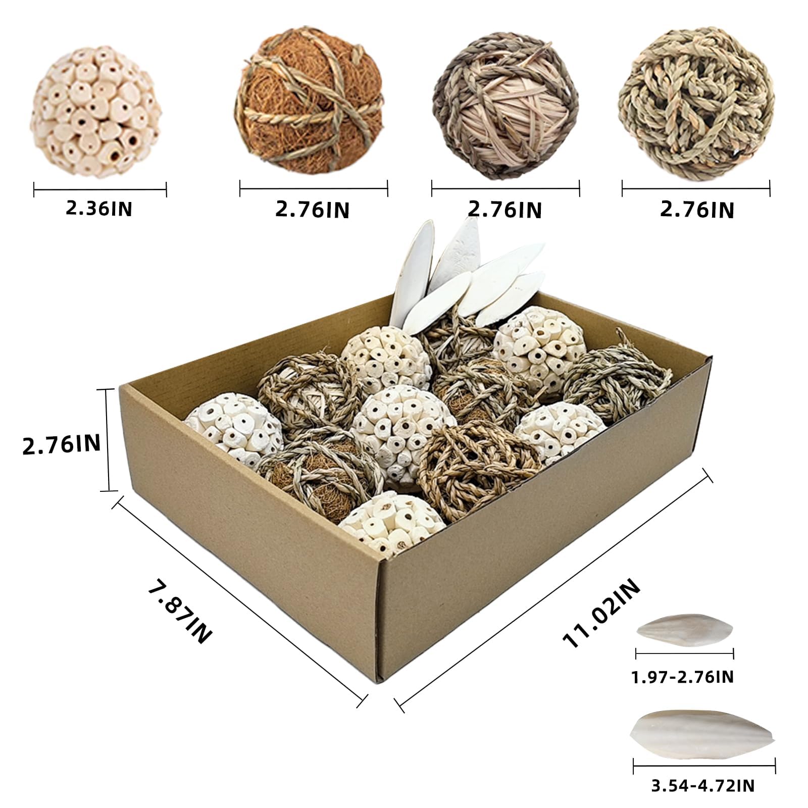 Bird Toys Sola Balls - Juguetes para periquitos con bolas de hierba suave natural para masticar loros, conures, conejos, hámster, cobayas, chinchilla. (Estilo 2, 18 piezas)