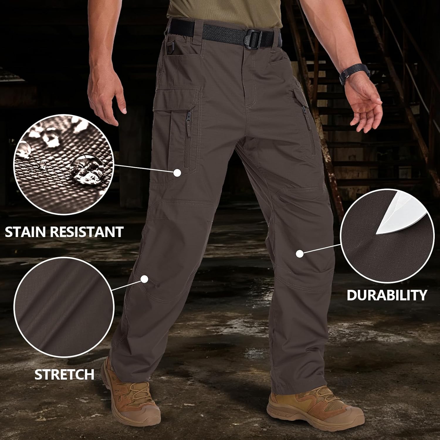 Mens Cargo Tactical Pants Cotton Water Resistant Ripstop Flex Stretch BDU Outdoor Hiking Work Pants for Men