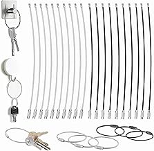 Sunkizzrs® 20-Pcs Stainless Steel Wire Keychain Cable Loops — 150mm x 1.5mm Screw Lock Key Ring — Heavy Duty Wire Key Chain for Luggage Tags/Keys/Outdoor Use (Black & Silver)