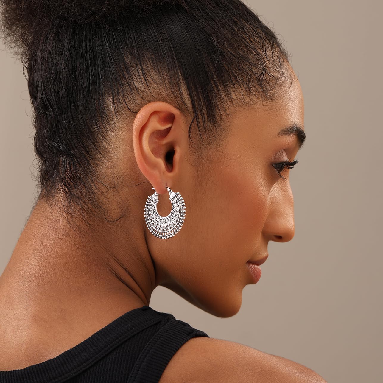 LeCalla Aros de Plata Esterlina 925 | Aros Pequeños Inspirados en Italia con Filigrana | Joyería Antiguo Oxidada Liviana con Cierre Click-Top | Aros de Filigrana Gruesos Pequeños para Mujeres