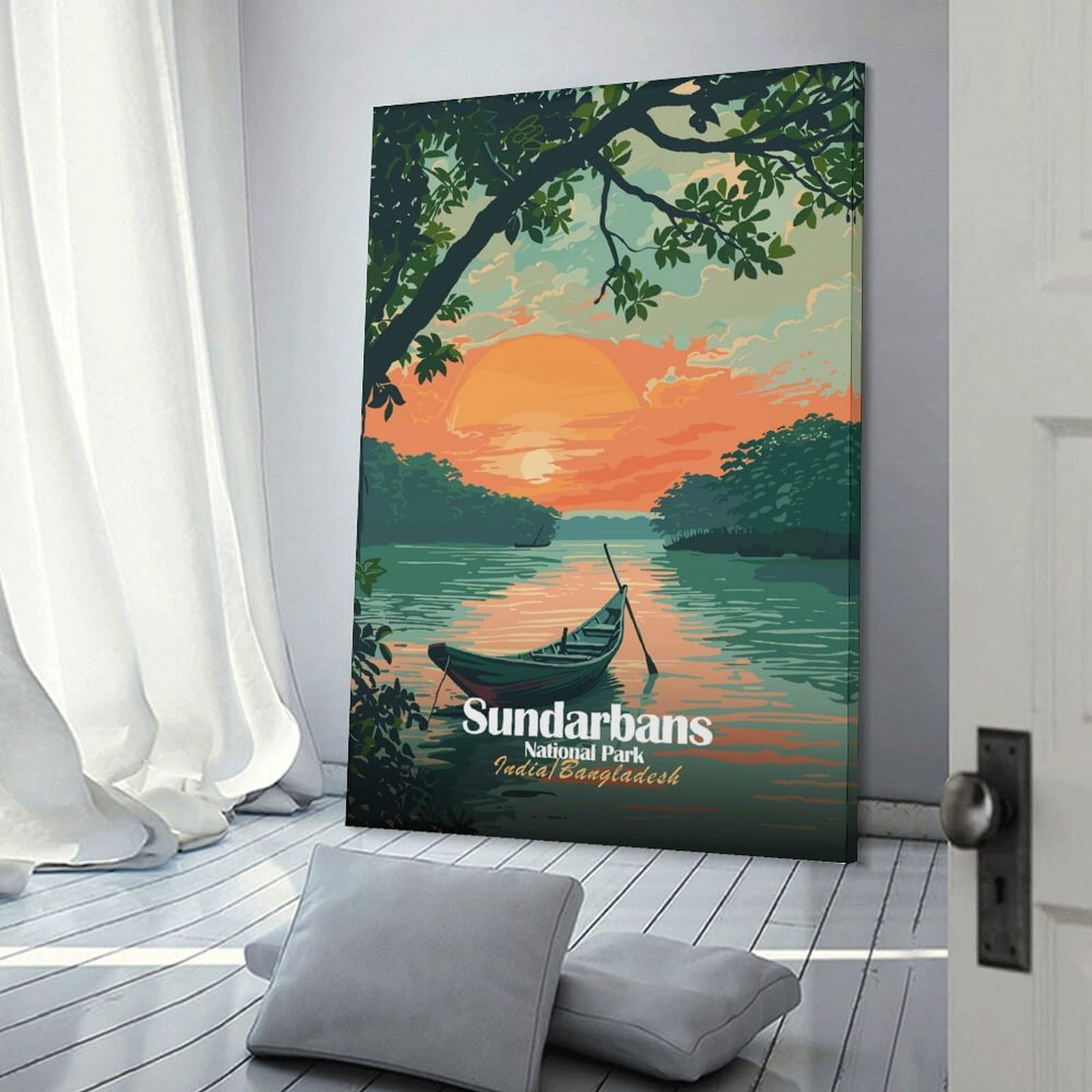 Junmoney Wall Decor Canvas Print Sundarbans National Park Illustration, 20x30inch(50x75cm), for Home Lounge, Bedroom Or Reading Nook, Canvas Styling for A Polished Room Look
