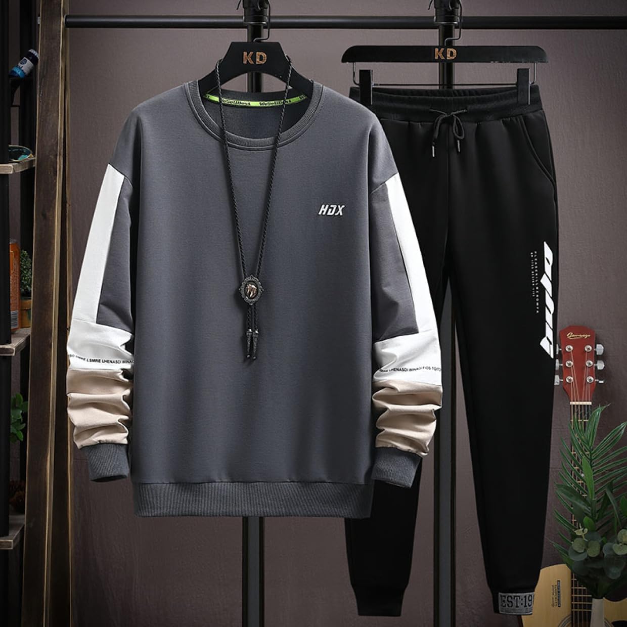 [YJSO] セットアップ メンズ スウェット 上下セット 重ね着風 長袖 セットアップ ルームウェア ジャージ カジュアル メンズ
