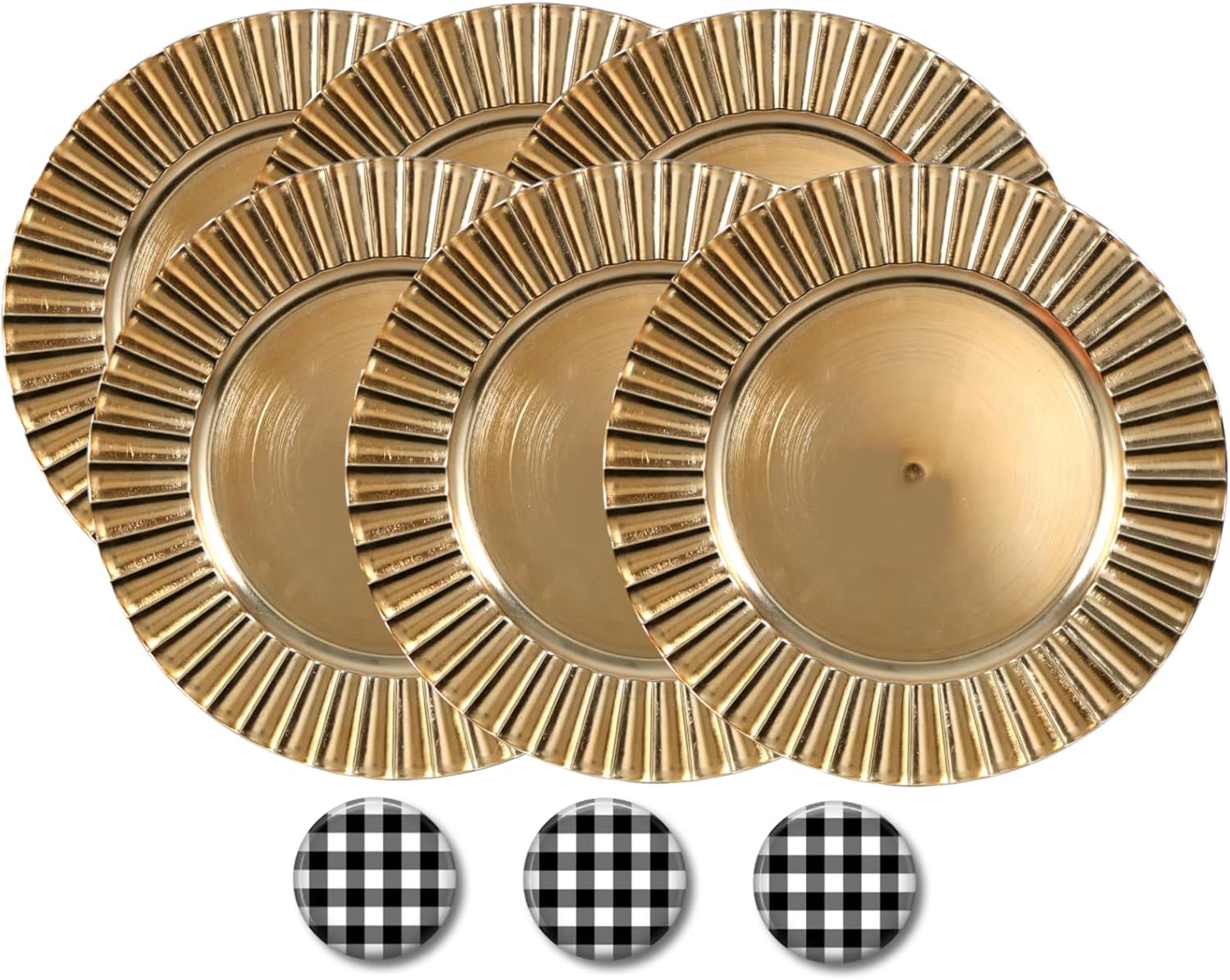 Charmed By Dragons 6 Gold Fluted Rustic Charger Plates Set with 3 Check Magnets In Gift Box (6 Gold Fluted Charger Set)