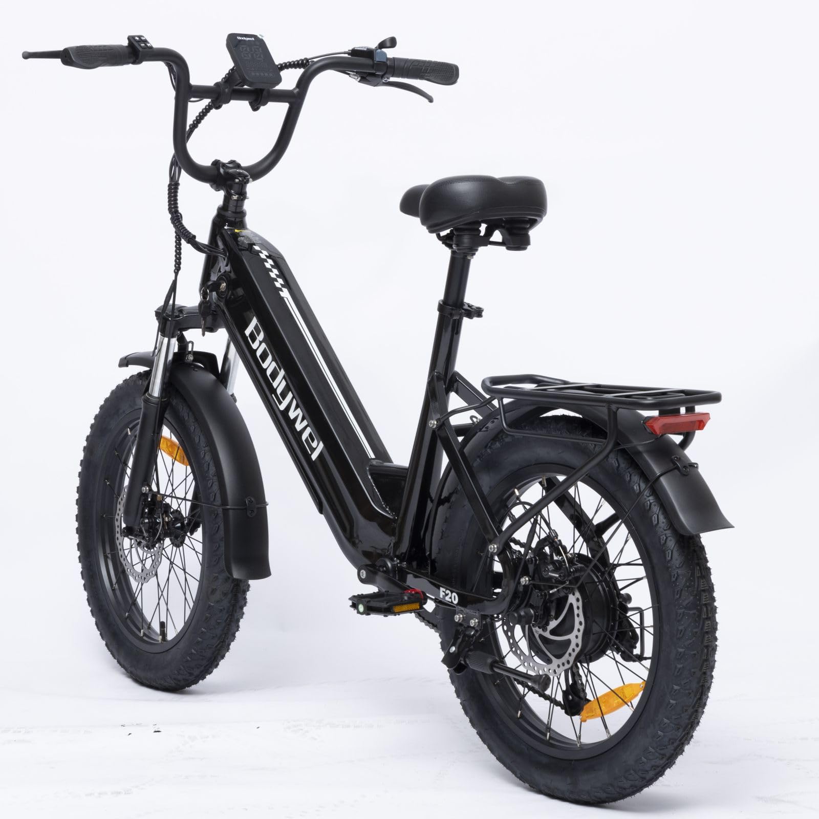 Bodywel F20 E-Bike Adulto 48V 15Ah Batteria 250W Motore 25 km/h, Bici Elettrica Fatbike 20 Pollici per Uomo e Donna, 7 Velocità, Display Smart APP, Freni a Disco 180mm, Portapacchi