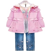 Peacolate 6M-4Years Spring Fall Baby Girls Clothing Set 3pcs Long Sleeve Dress Denim Jacket and Jeans