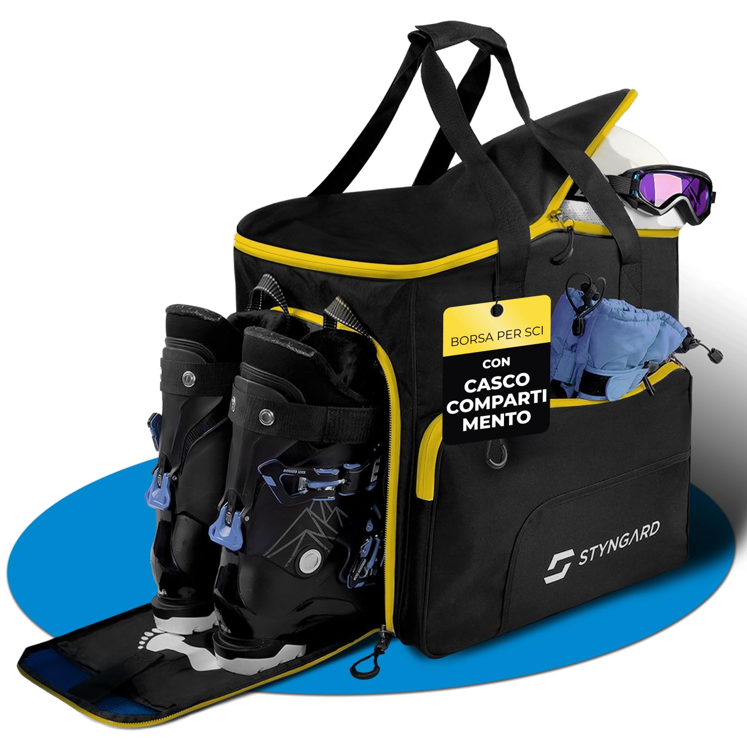 STYNGARD Borsa porta scarponi con scomparto per casco e scarponi [54 L] - Borsa per scarponi da sci con funzione zaino da sci modello Sölden
