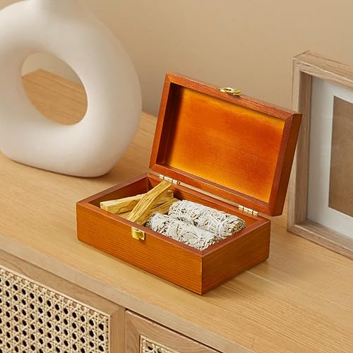Miniatura 3 de Caja decorativa de madera con tapa, Joyero, Caja de recuerdos, Pequeñas cajas de recuerdo con tapas, Caja de regalo de madera, Rojo marrón