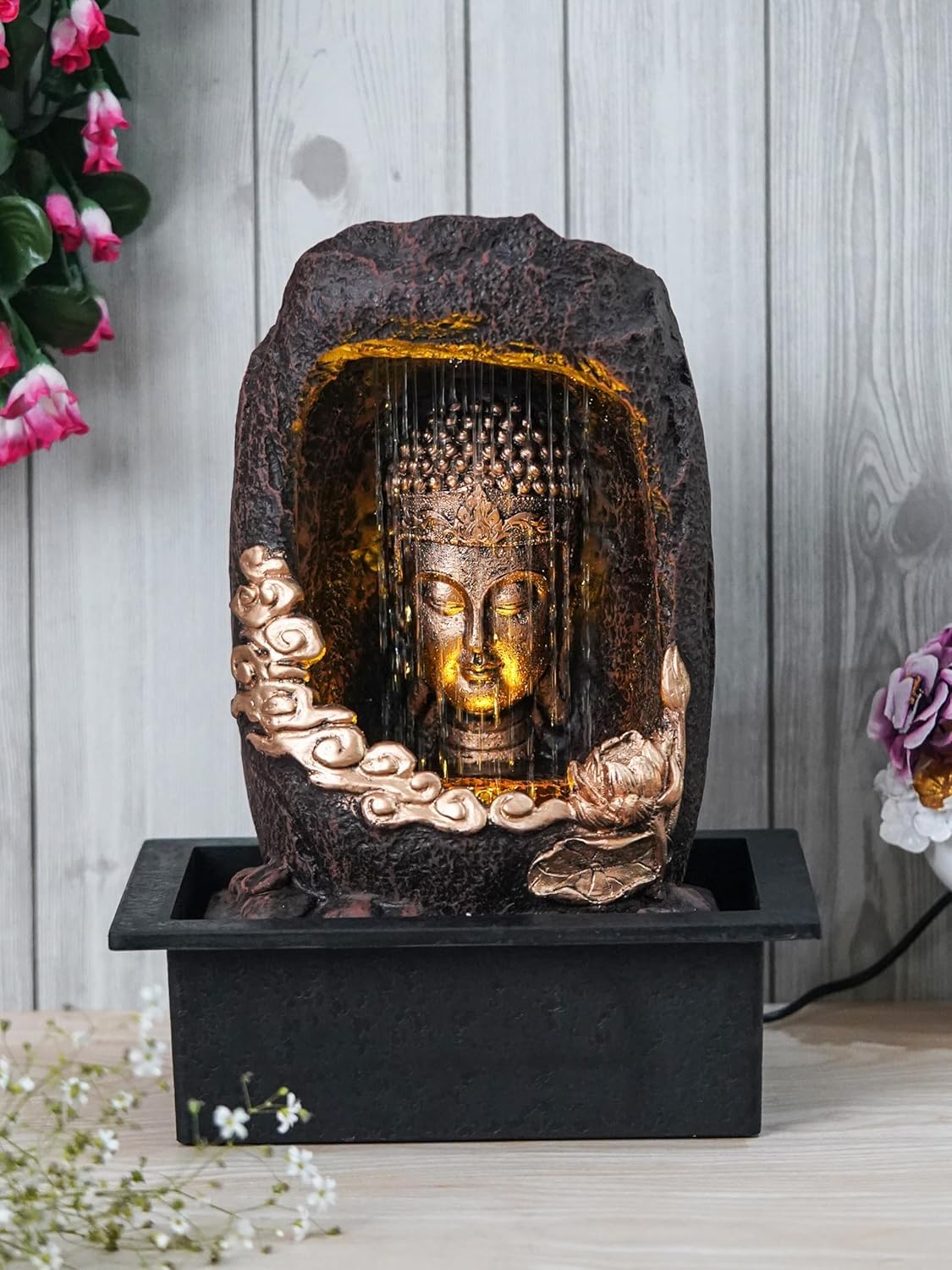 Sankalan's Buddha Fountain Indoor Table Lamp, LED Illuminated Waterfall Design, Decorative Zen Meditation Light-image-19